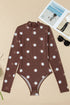 Sheer Mesh Polka Dot Long Sleeve Mock Neck Bodysuit