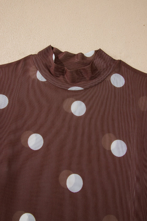 Sheer Mesh Polka Dot Long Sleeve Mock Neck Bodysuit