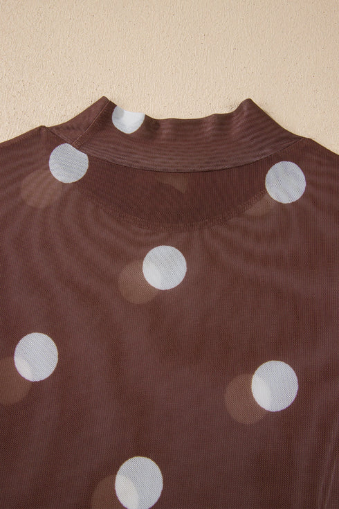 Sheer Mesh Polka Dot Long Sleeve Mock Neck Bodysuit