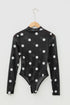 Sheer Mesh Polka Dot Long Sleeve Mock Neck Bodysuit