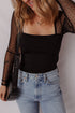 Sheer Mesh Polka Dot Square Neck Long Sleeve Bodysuit