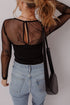 Sheer Mesh Polka Dot Square Neck Long Sleeve Bodysuit