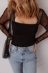 Sheer Mesh Polka Dot Square Neck Long Sleeve Bodysuit