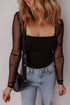 Sheer Mesh Polka Dot Square Neck Long Sleeve Bodysuit