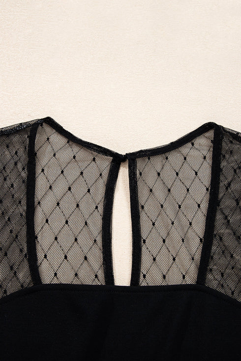 Sheer Mesh Polka Dot Square Neck Long Sleeve Bodysuit