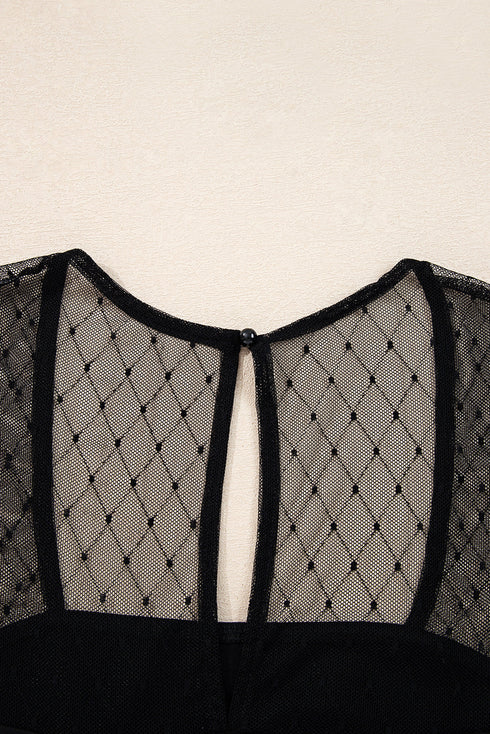 Sheer Mesh Polka Dot Square Neck Long Sleeve Bodysuit
