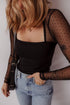 Sheer Mesh Polka Dot Square Neck Long Sleeve Bodysuit
