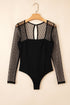 Sheer Mesh Polka Dot Square Neck Long Sleeve Bodysuit