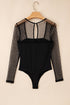 Sheer Mesh Polka Dot Square Neck Long Sleeve Bodysuit