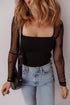 Sheer Mesh Polka Dot Square Neck Long Sleeve Bodysuit