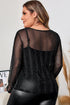 Sheer Mesh Rhinestone Shimmer Fitted Long Sleeve Top