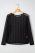 Sheer Mesh Rhinestone Shimmer Fitted Long Sleeve Top