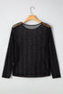 Sheer Mesh Rhinestone Shimmer Fitted Long Sleeve Top