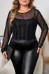 Sheer Mesh Rhinestone Shimmer Fitted Long Sleeve Top
