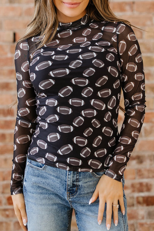 Sheer Mesh Rugby Style Long Sleeve Top