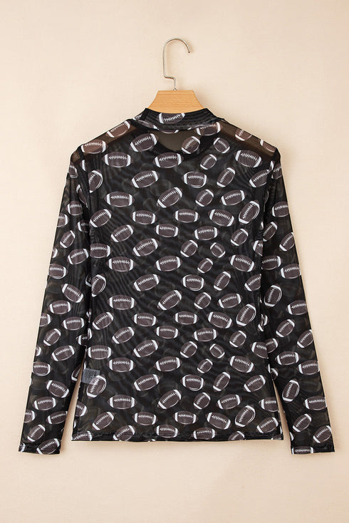 Sheer Mesh Rugby Style Long Sleeve Top