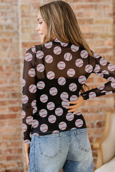 Sheer Mesh Rugby Style Long Sleeve Top