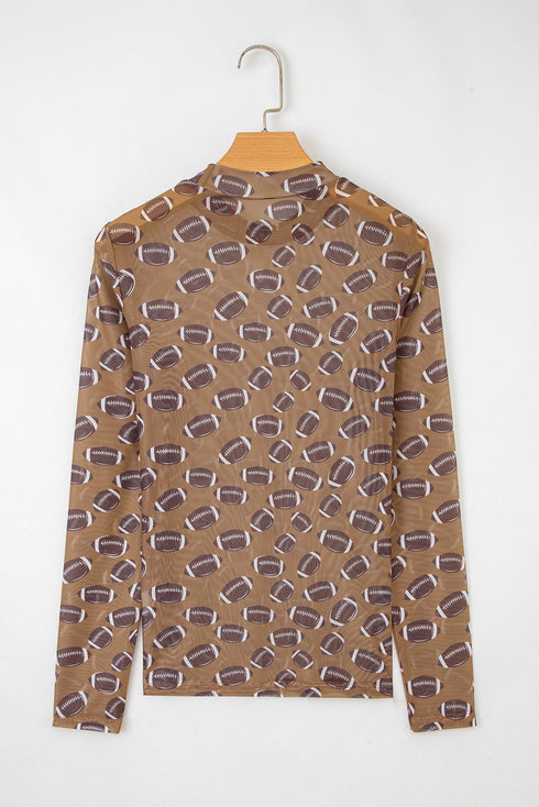 Sheer Mesh Rugby Style Long Sleeve Top