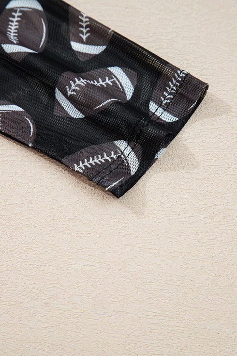 Sheer Mesh Rugby Style Long Sleeve Top
