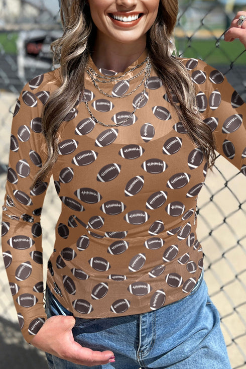 Sheer Mesh Rugby Style Long Sleeve Top
