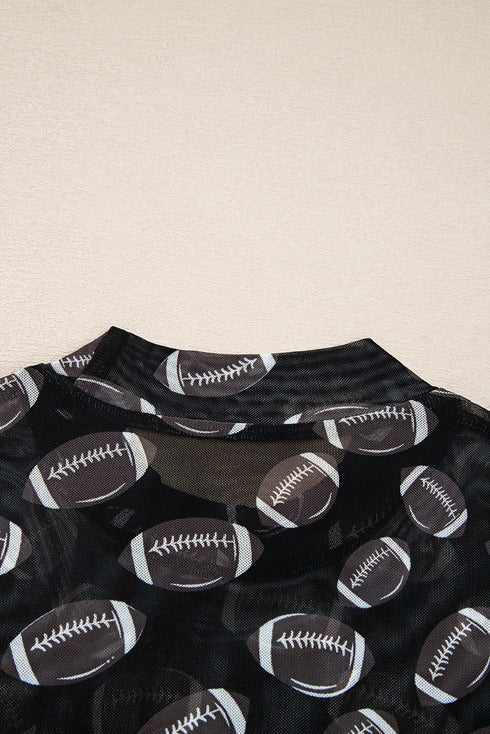 Sheer Mesh Rugby Style Long Sleeve Top