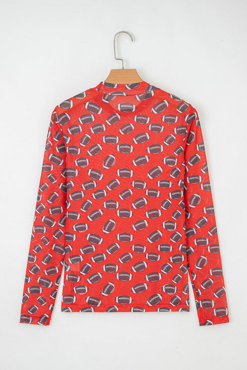 Sheer Mesh Rugby Style Long Sleeve Top