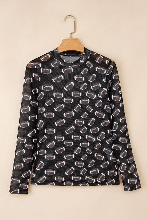 Sheer Mesh Rugby Style Long Sleeve Top