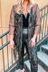 Sheer Mesh Sequin Embellished Open Front Kimono
