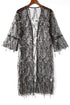 Sheer Mesh Sequin Embellished Open Front Kimono