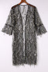 Sheer Mesh Sequin Embellished Open Front Kimono
