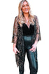 Sheer Mesh Sequin Embellished Open Front Kimono