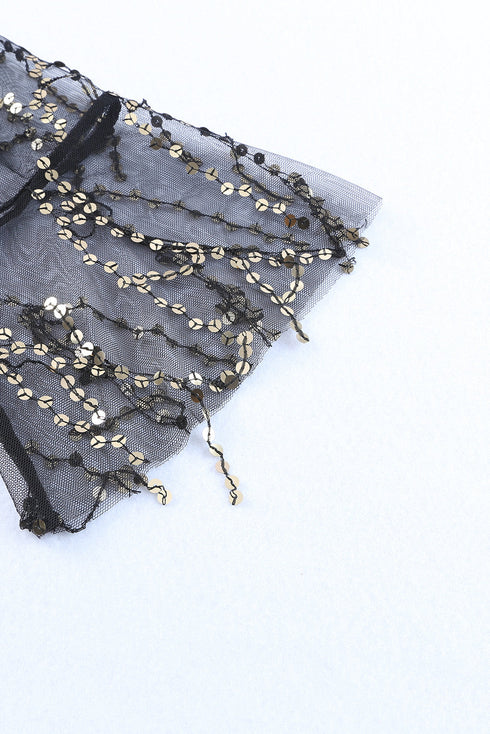 Sheer Mesh Sequin Embellished Open Front Kimono