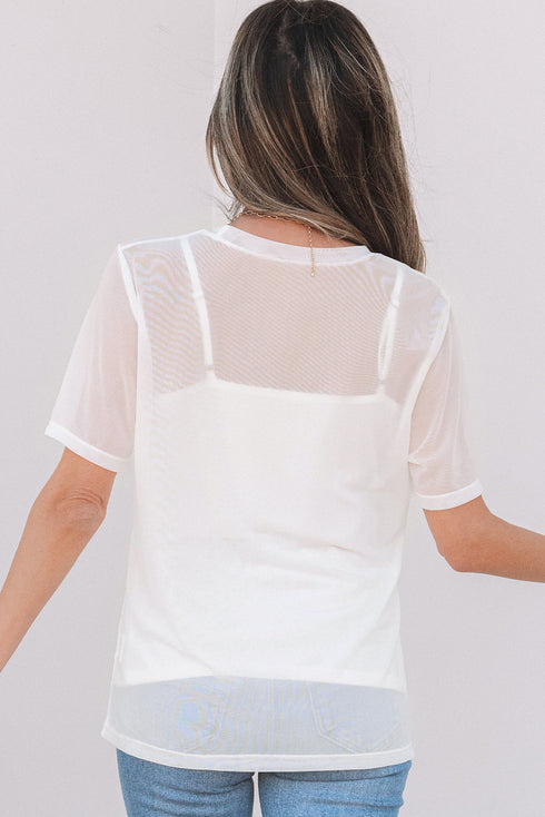 Sheer Mesh Short Sleeve Crew Neck Top