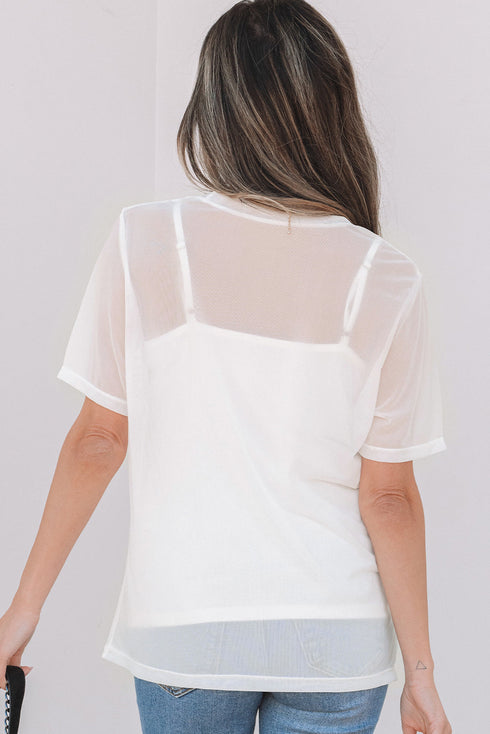 Sheer Mesh Short Sleeve Crew Neck Top