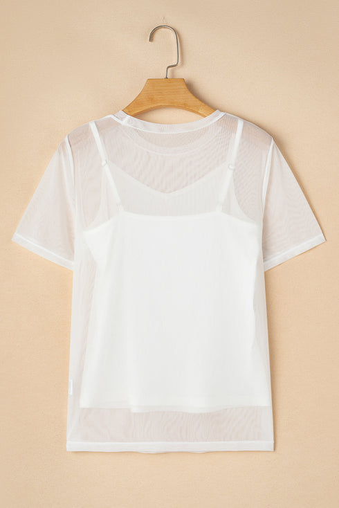 Sheer Mesh Short Sleeve Crew Neck Top
