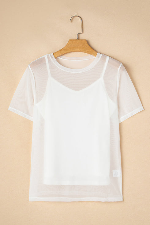 Sheer Mesh Short Sleeve Crew Neck Top