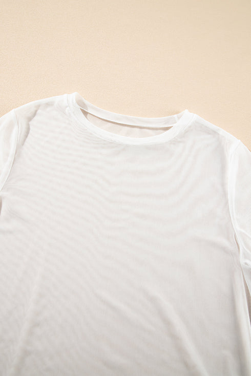 Sheer Mesh Short Sleeve Crew Neck Top