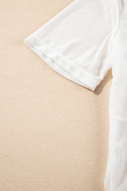 Sheer Mesh Short Sleeve Crew Neck Top