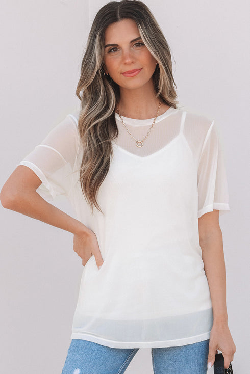 Sheer Mesh Short Sleeve Crew Neck Top