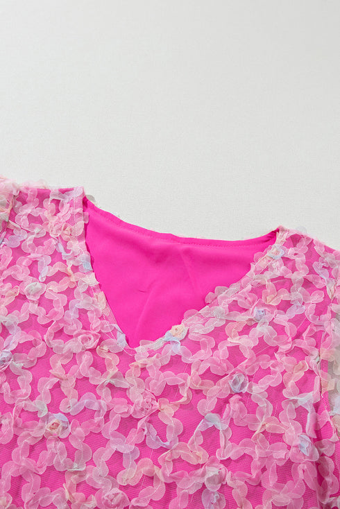 Sheer Mesh Square Neck Puff Sleeve Blouse