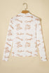Sheer Mesh Western Graphic Mock Neck Long Sleeve Top