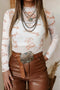Sheer Mesh Western Graphic Mock Neck Long Sleeve Top