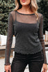 Sheer Metallic Glitter Mesh Fitted Long Sleeve Top