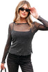 Sheer Metallic Glitter Mesh Fitted Long Sleeve Top