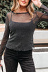 Sheer Metallic Glitter Mesh Fitted Long Sleeve Top