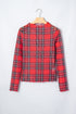 Sheer Plaid Round Neck Long Sleeve Pullover Top