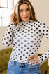 Sheer Polka Dot Mesh Stand Neck Long Sleeve Top