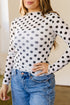Sheer Polka Dot Mesh Stand Neck Long Sleeve Top