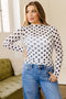 Sheer Polka Dot Mesh Stand Neck Long Sleeve Top