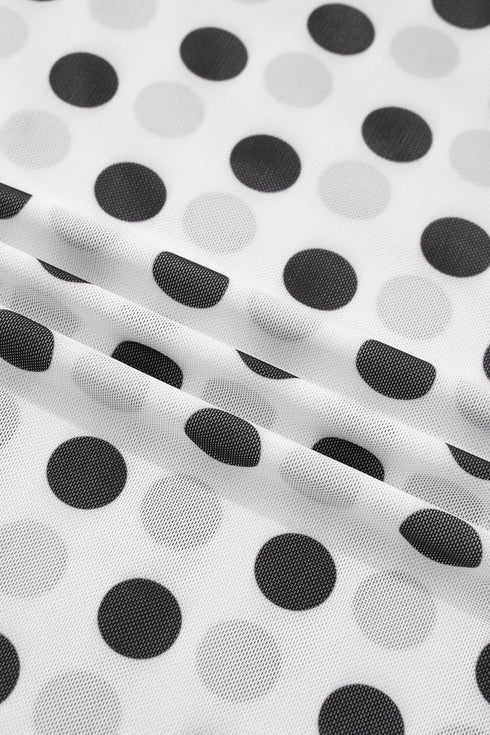 Sheer Polka Dot Mesh Stand Neck Long Sleeve Top